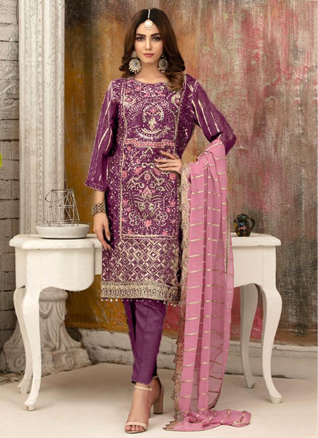 Faux Georgette Purple Festival Wear Embroidery Work Pakistani Suit